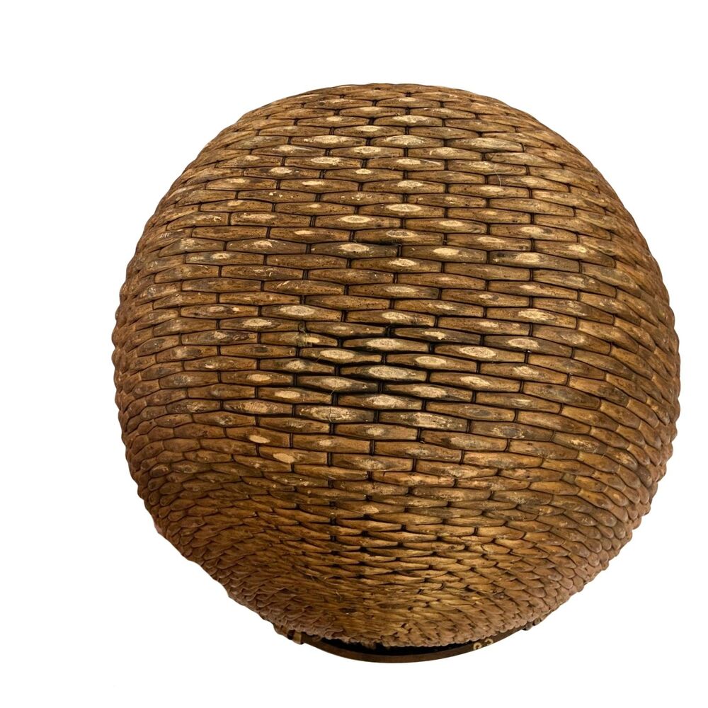 Chinese Woven Willow Rice Basket w/ 2 Wood Hand Carved Handles 19th Century - Picture 10 of 11